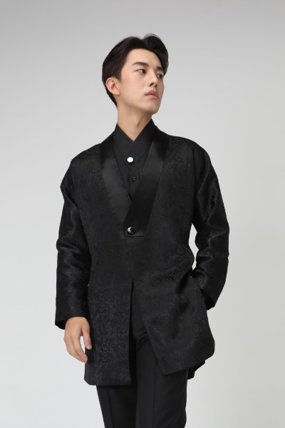 Fitted Long Tuxedo - Large Early Patterned Black