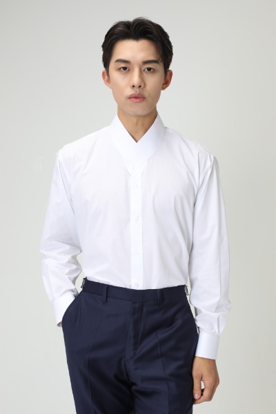 [Rent] Cotton Collar Shirt - White/Black