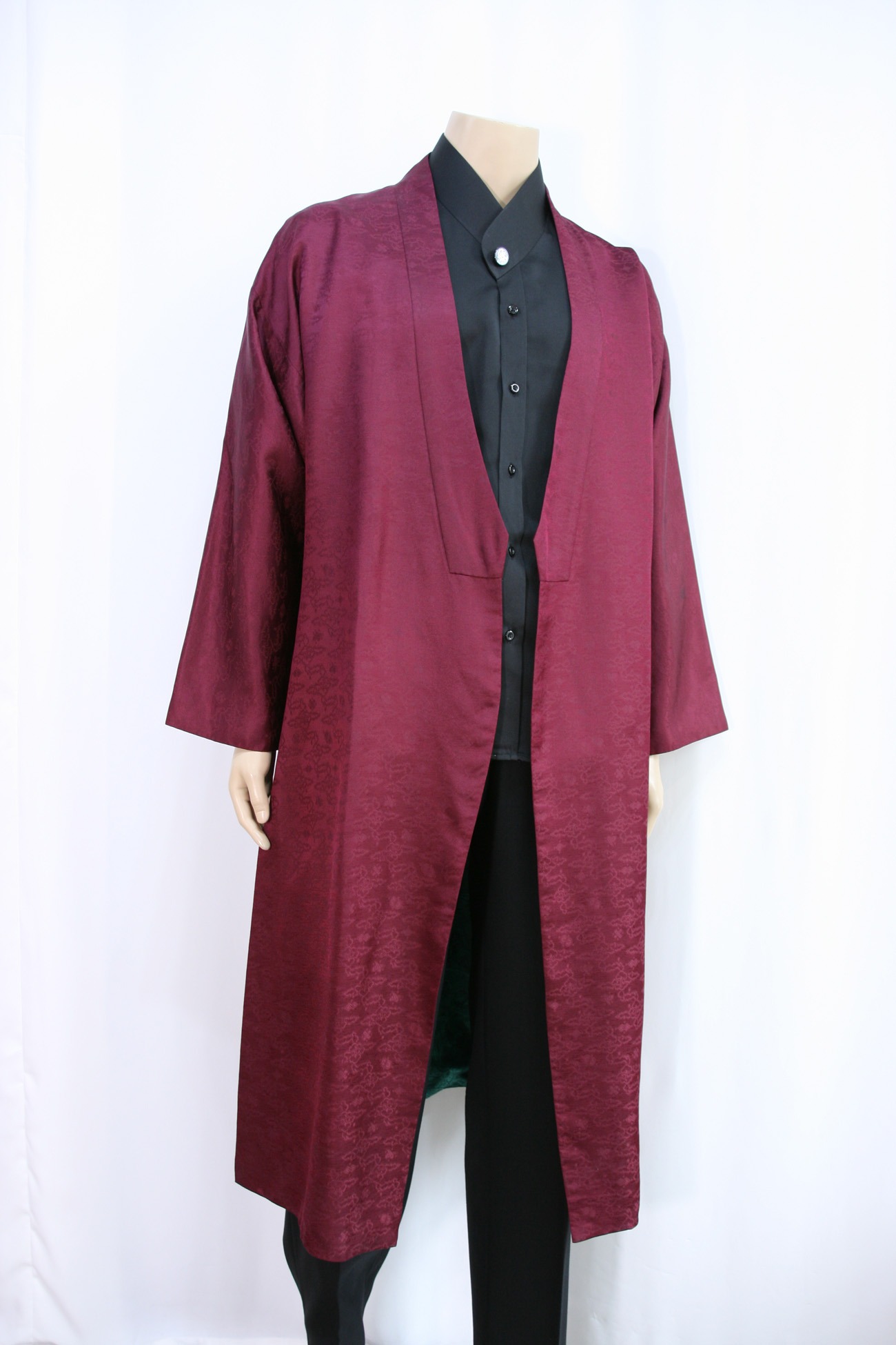 [Rental] Facing Collar Silk Robe - Wine Color (Single Item)