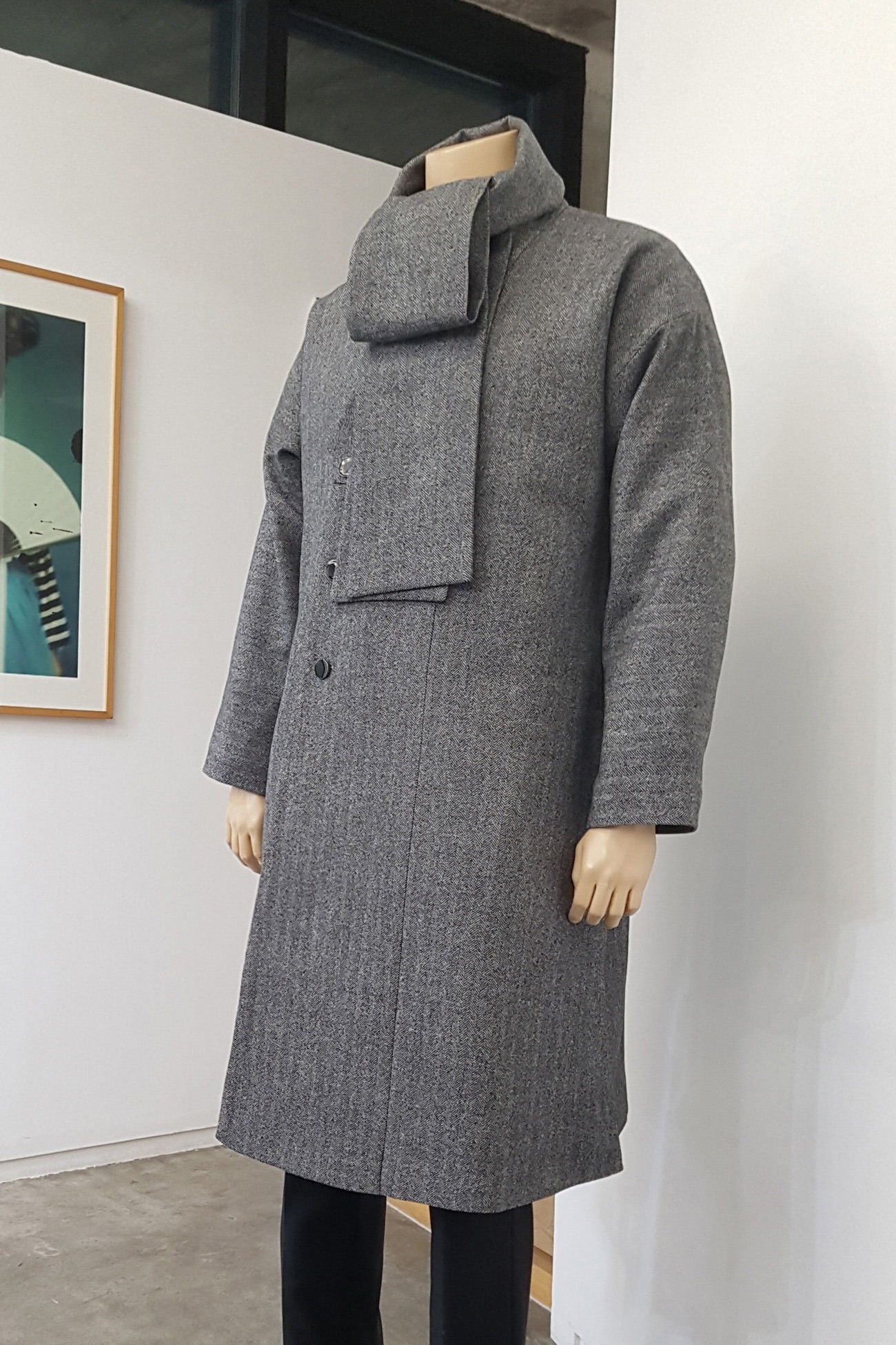 Padded Lining Woolen Long Coat - Gray