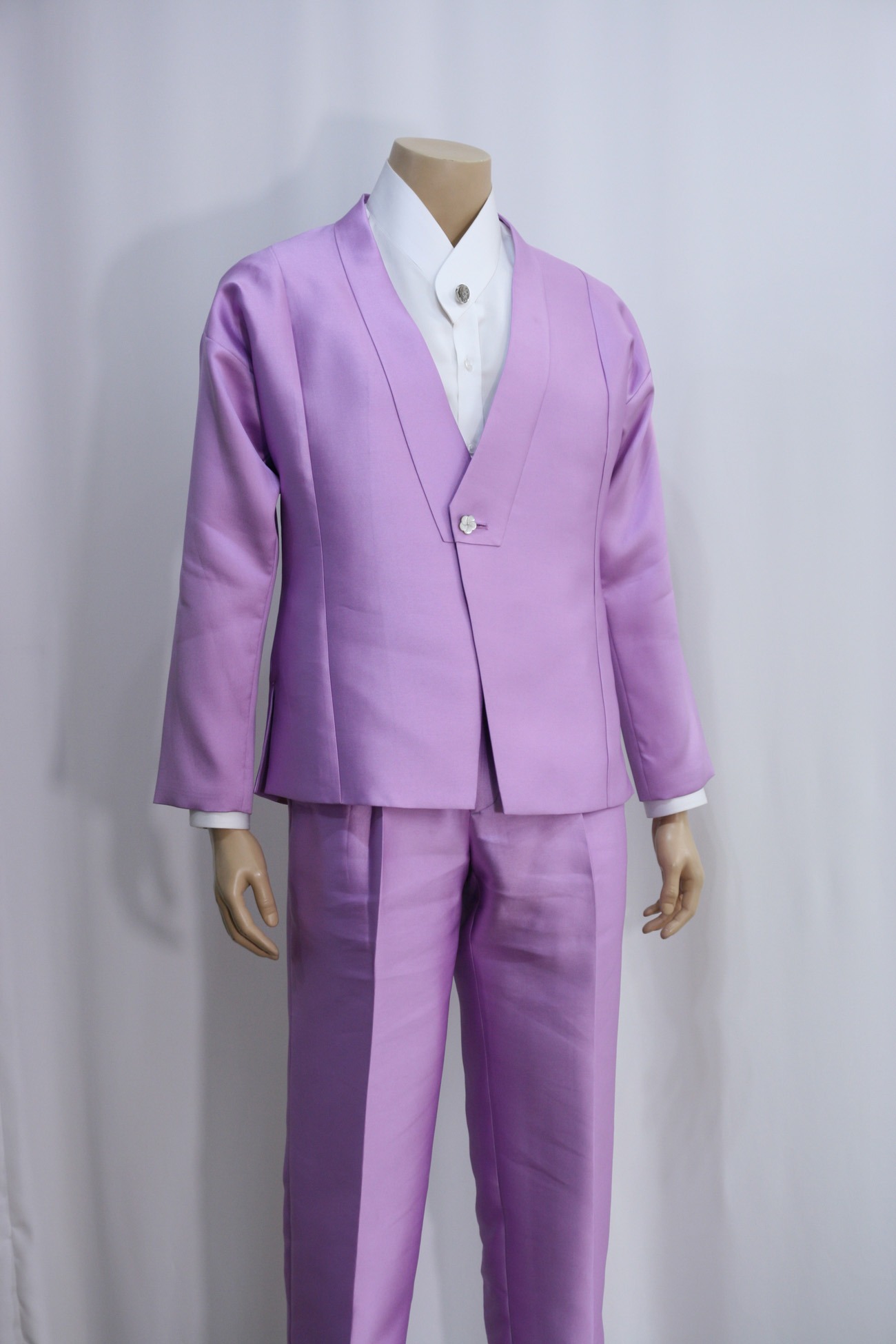 [Rental] Shining Twill Facing Collar Hanbok Suit Setup - Purple