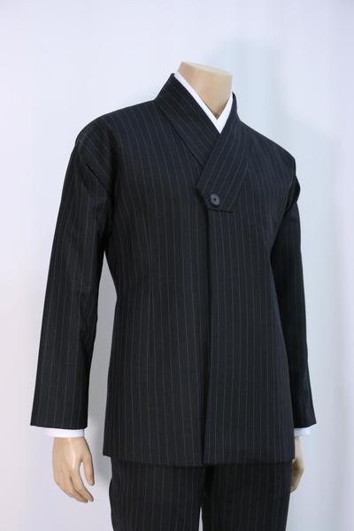 [Rental] Stripe Hanbok Suit Setup - Black (Purple)