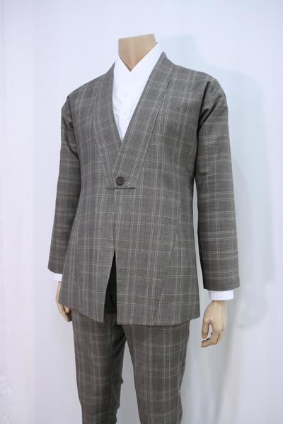 [Rental] Brown Check Collared Hanbok Suit Setup
