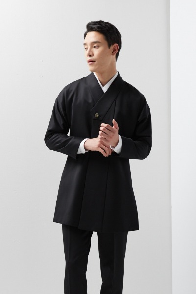 Fastening Collar Tuxedo Long Jacket - Black (Winter)