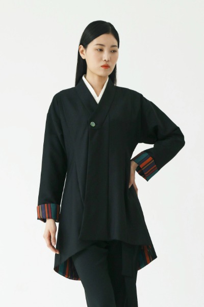 Long Hanbok Suit Jacket with Saekdong Fastening Collar