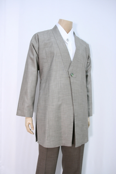 [Rental] Light Brown Facing Collar Hanbok Suit Setup