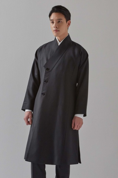 Black Fastened Collar Durumagi Coat