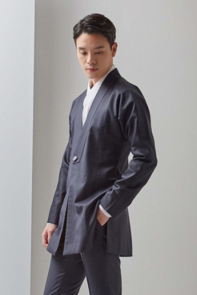 Facing Collar Hanbok Suit Jacket - Navy