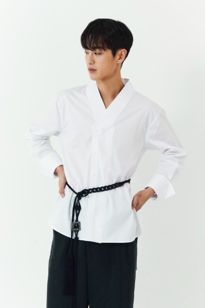 [Rental] Side Slit Long Back Hanbok Shirt - White