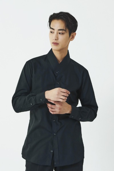 Cotton collar shirt - Black cotton [10th anniversary discount]