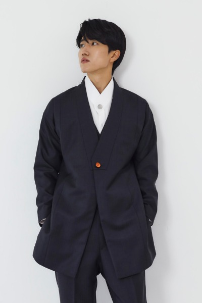 [Rental] Gray Herringbone Facing Collar Hanbok Suit Setup