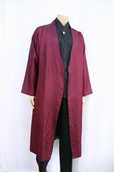 [Rental] Facing Collar Silk Robe - Wine Color (Single Item)