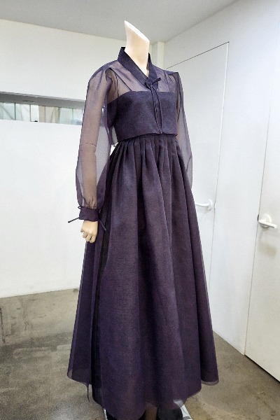 [Set] Petal Bolero Jeogori / Capsleeve Hanbok Dress - Purple Black