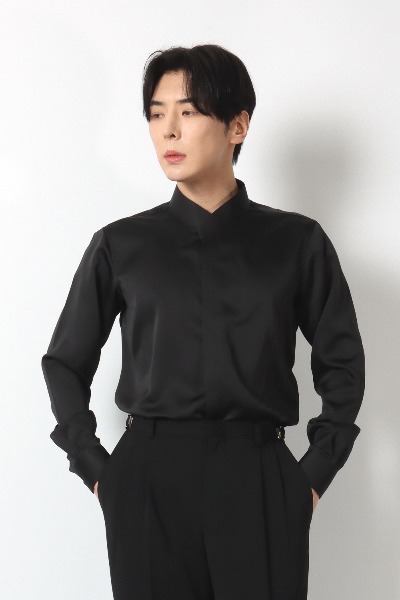 Diagonal collar shirt [2024 New design] - Black